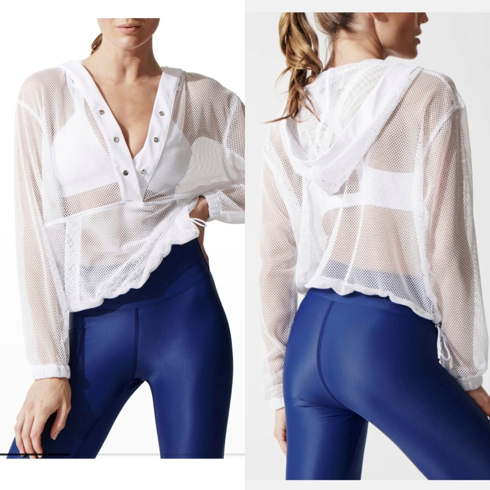Heroine Sport Mesh Breathe Pullover Top Athletic Shirt Hood Womens Medium White